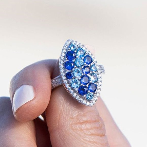 Marquis Full Bule Bright Diamonds Filled Rings for Women, PD483 - Picture 2 of 5